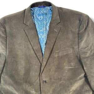 Alan Flusser Corduroy Blazer Men's 2XL Green Sport Coat Paisley Lined Cotton‎